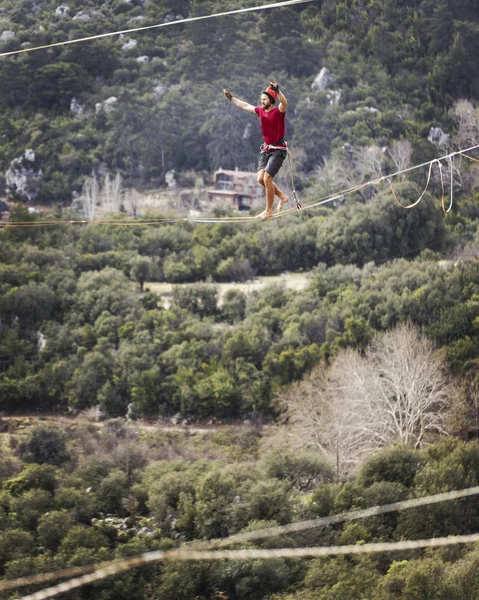 Walk a line in the sky.Turkish Highline Carnival in Antalya.