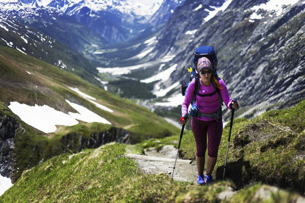 Trekking in the Canadian mountains.Hike is the popular recreation activity in North America.