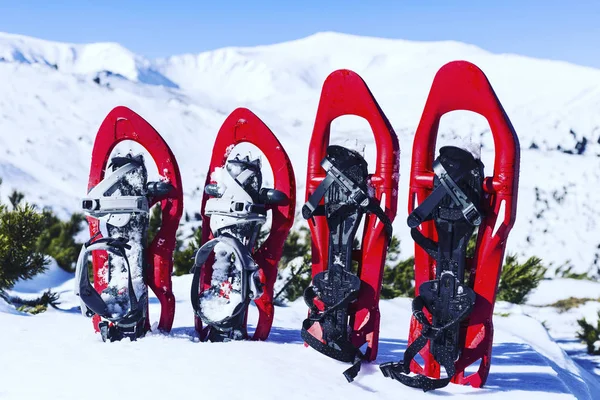 Trekking Inverno Nas Montanhas Sapatos Neve Estão Neve — Fotografia de Stock