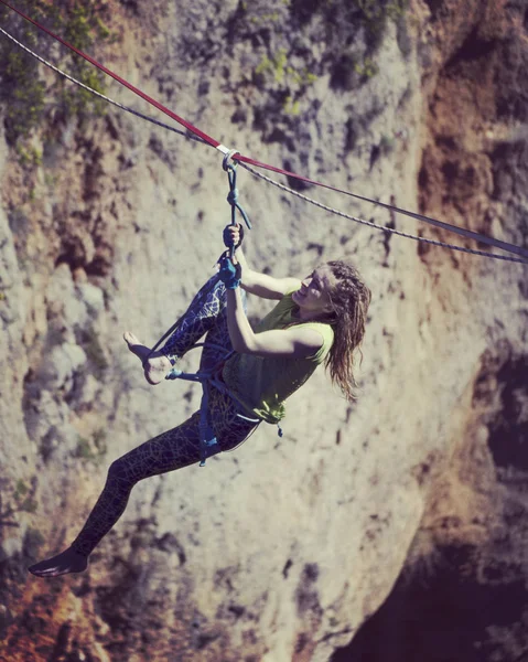 Walk a line in the sky.Turkish Highline Carnival in Antalya.