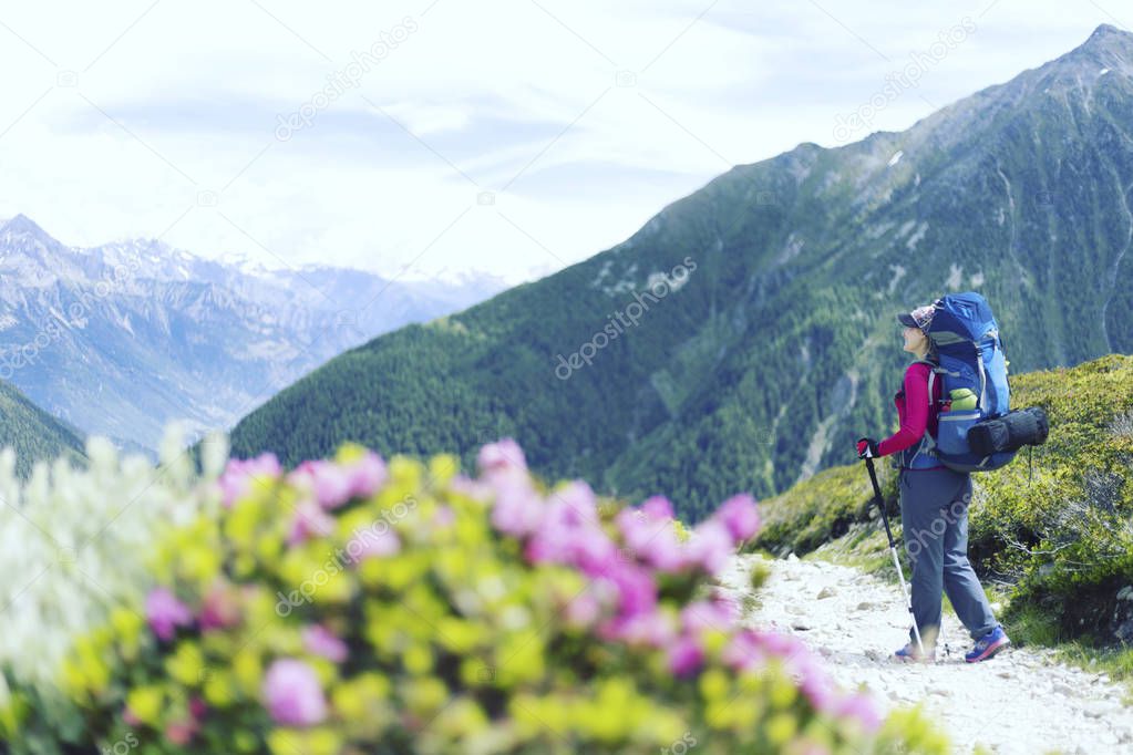 Alpine trekking in Austria extreme vacation view.