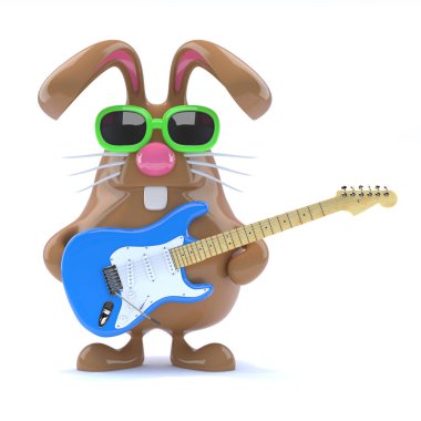bir çikolata Paskalya tavşanı elektro gitar ile 3D render