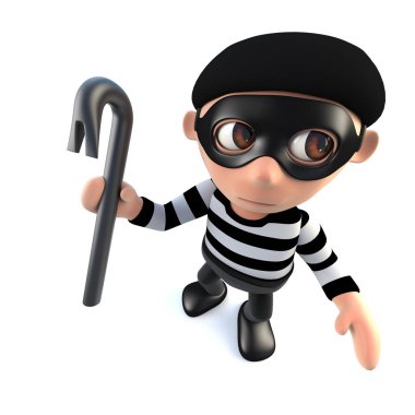 levye tutan bir komik karikatür hırsız hırsız karakterin 3D render