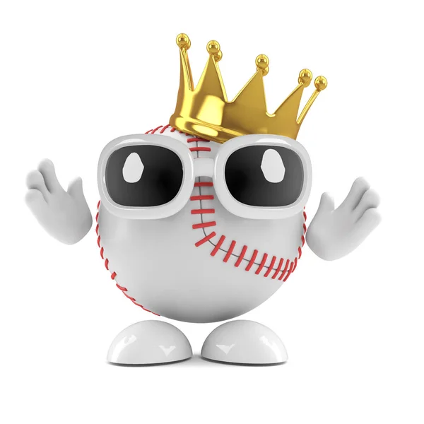 一个戴着金色皇冠的棒球的渲染 — 图库照片