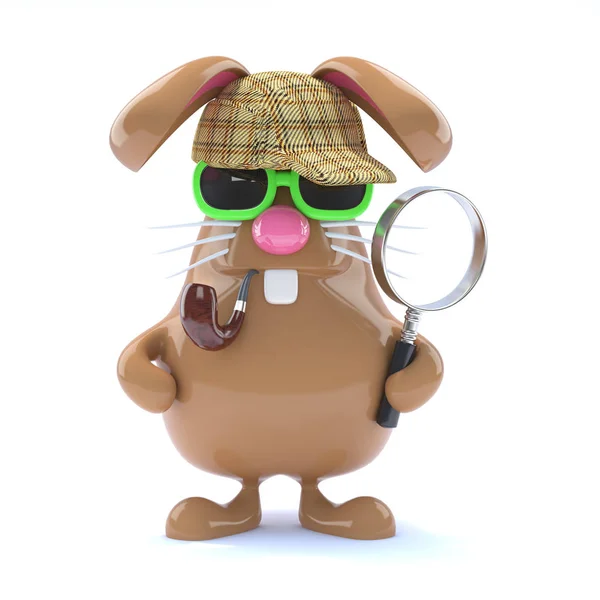bir tavşan 3D render Sherlock Holmes gibi giyinmiş