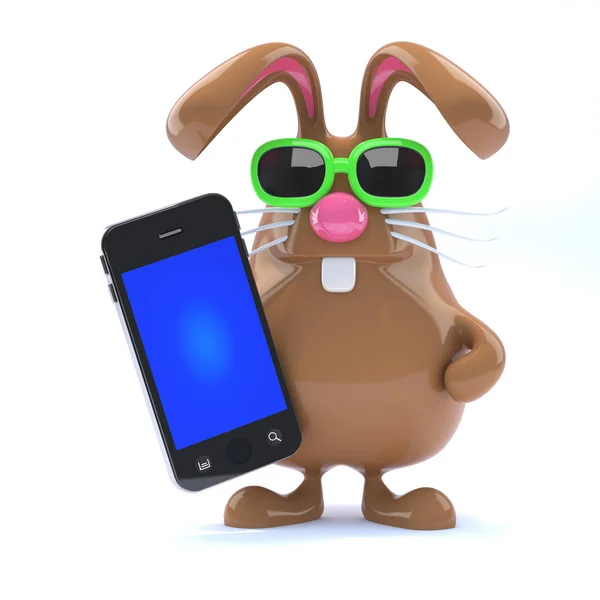Rendering Coniglio Cioccolato Con Uno Smartphone — Foto Stock