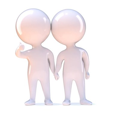 iki küçük insanın elele, bir tabela Yaşasın vererek 3D render