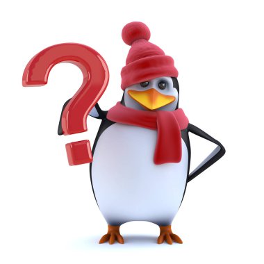 bir soru işareti tutarak bir sevimli penguen 3D render