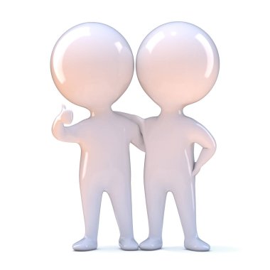3D render iki az insanlar işareti Yaşasın veriyorum