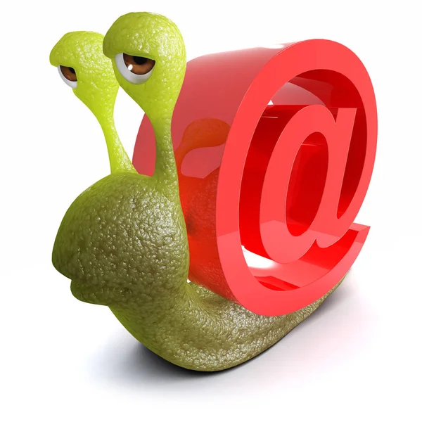 3d render of a funny cartoon snail with an internet email address symbol