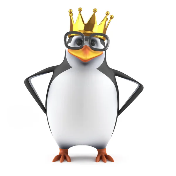 Render Van Een Pinguïn Draagt Een Gouden Kroon — Stockfoto