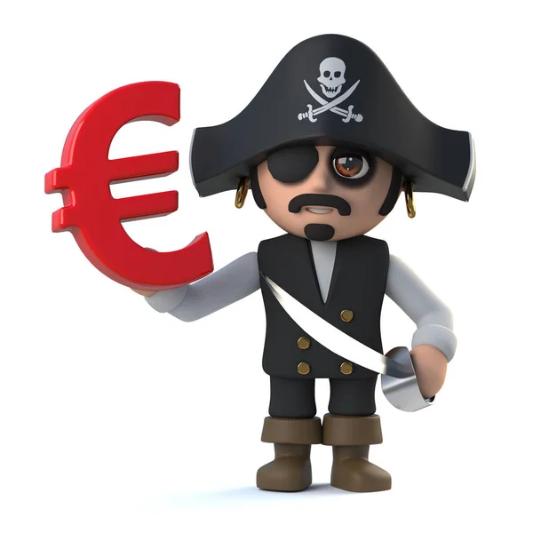 Καθιστούν Ένα Χαριτωμένο Πειρατή Καπετάνιου Κρατώντας Ένα Σύμβολο Νομίσματος Ευρώ — Φωτογραφία Αρχείου