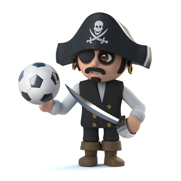3d render of a cute pirate captain character holding a football