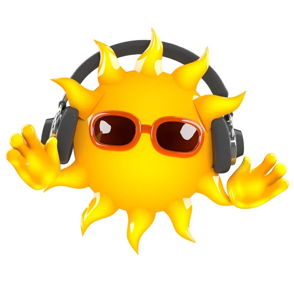 Render Sun Wearing Headphones — Stock Photo, Image