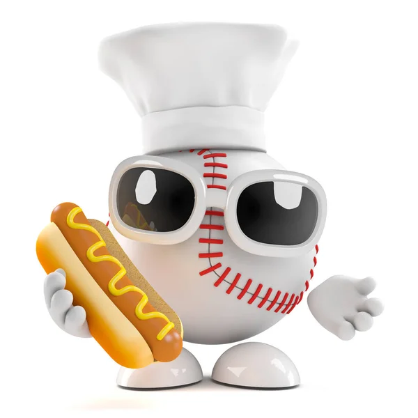 Odwzorowania Baseball Kucharzy Kapelusz Gospodarstwa Hotdog — Zdjęcie stockowe