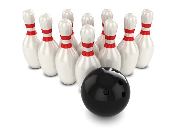Render Ett Bowlingklot Väg Att Slå Pins — Stockfoto