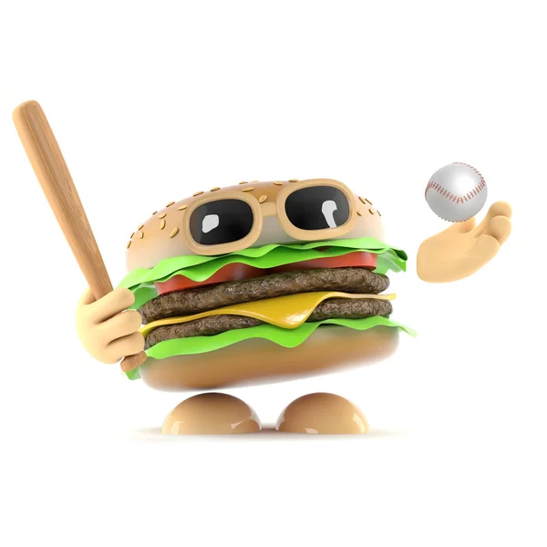 Beyzbol Oynayan Bir Beefburger Render — Stok fotoğraf