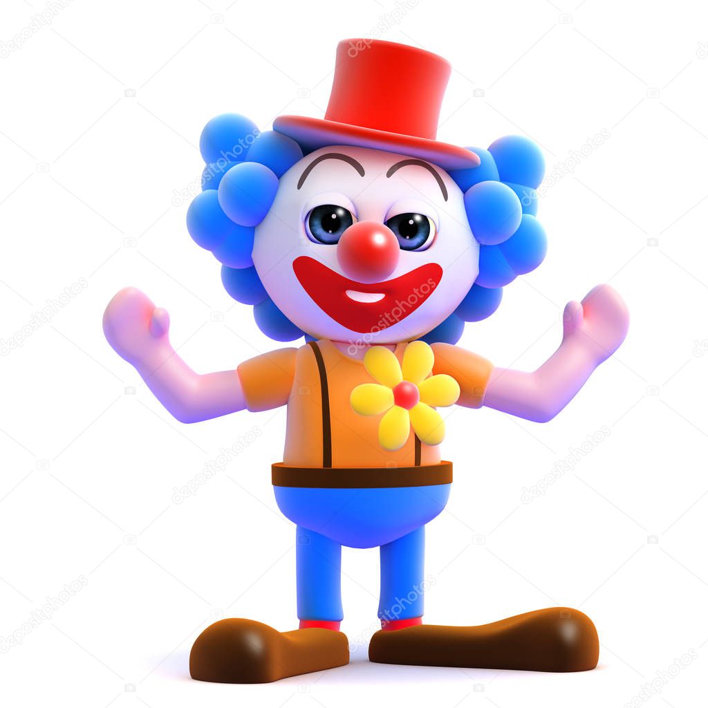 3d Funny crazy clown character cheering with joy
