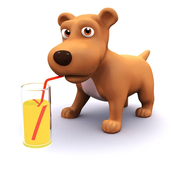 ストローでコップから 飲んでいる犬の レンダリング — ストック写真