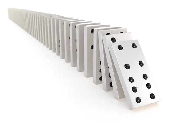 Render Row White Dominoes Falling — Stock Photo, Image