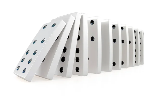 Render White Dominoes Falling Chain — Stock Photo, Image