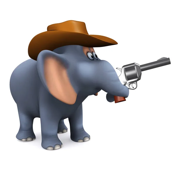 Render Elephant Dressed Cowboy Pointin Pistol — Stock Photo, Image