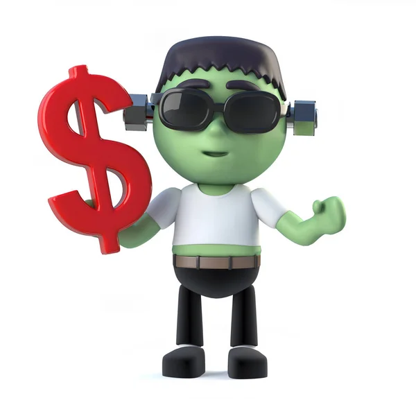 Bize Dolar Para Birimi Simgesi Tutan Şirin Bir Frankenstein Canavarı — Stok fotoğraf