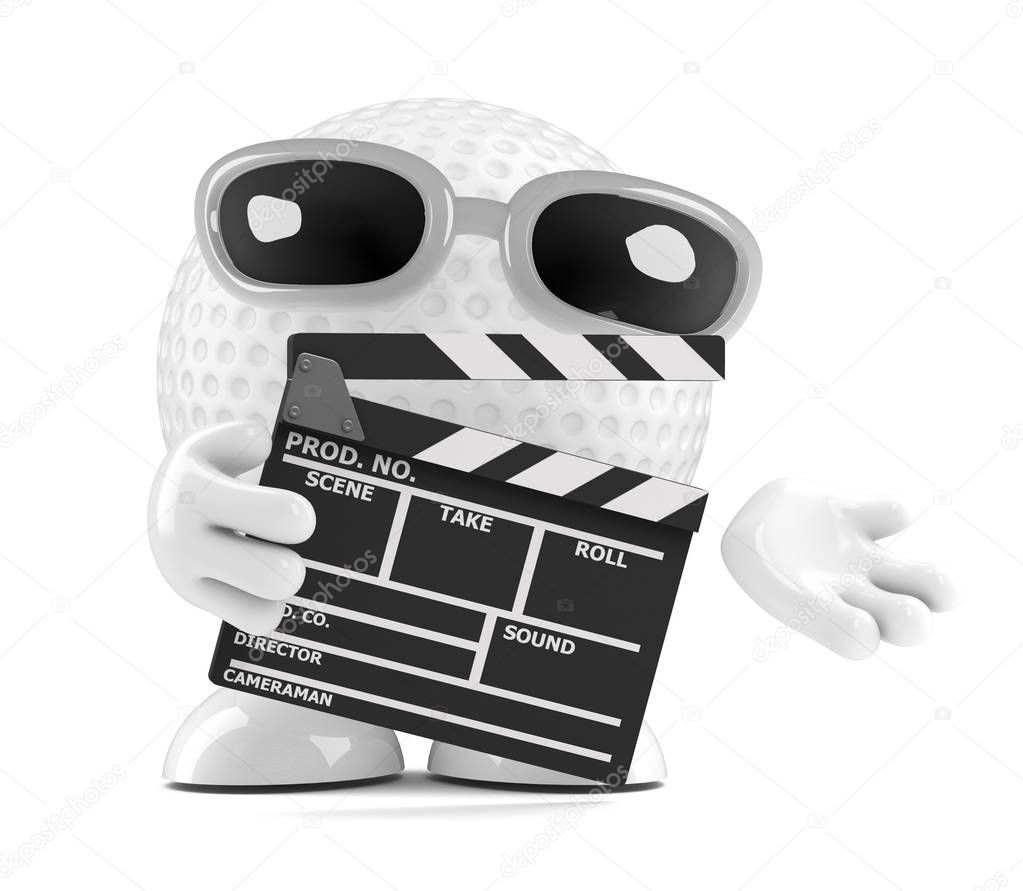 3d render of a golf ball with clapperboard