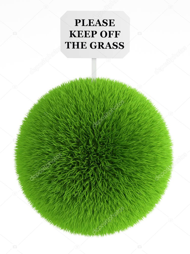 3d World of grass with sign to keep off the grass