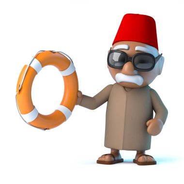 bir can simidi tutan bir Faslı 3D render