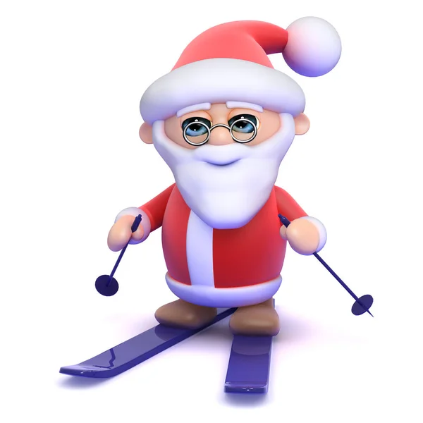 Rendu Père Noël Sur Une Paire Skis — Photo