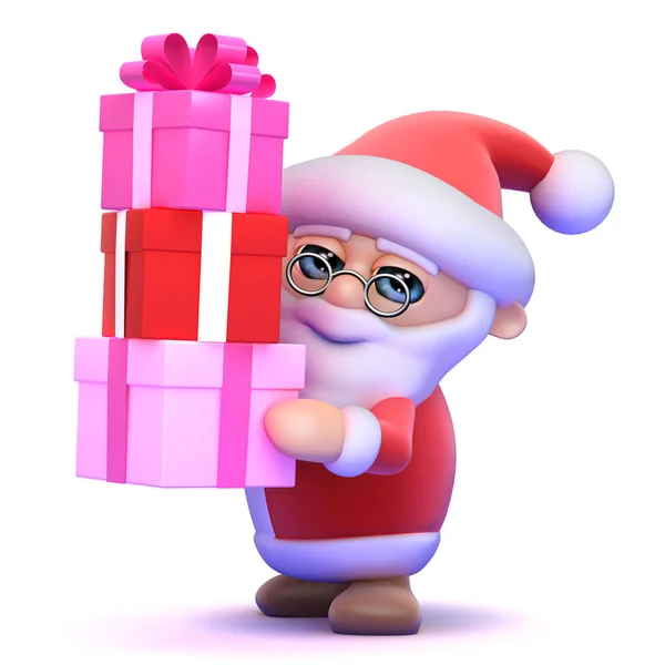 Claus Santa Pek Çok Hediye Taşıyan Render — Stok fotoğraf