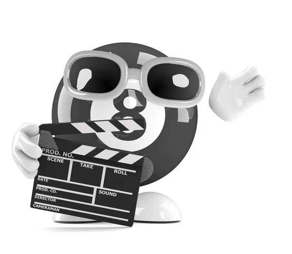 Renderowania Znak Ósemka Trzymając Film Clapperboard — Zdjęcie stockowe