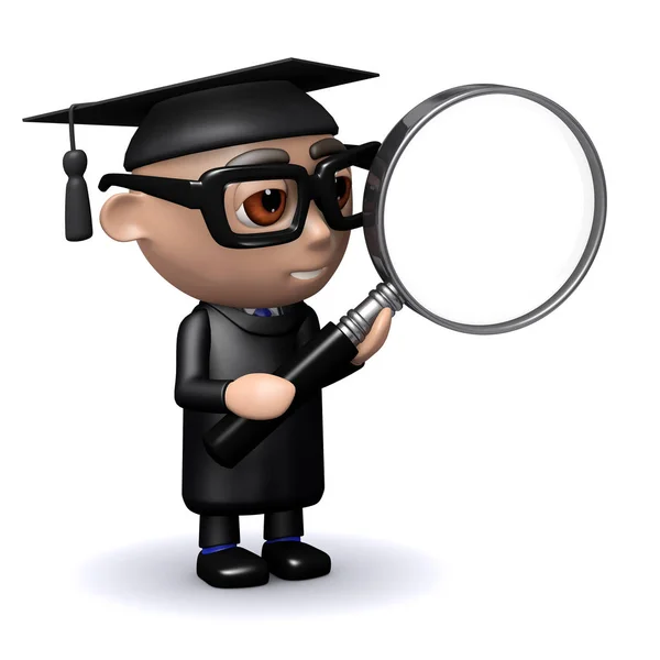 Render Graduate Holding Magnifying Glass — Stock Photo, Image