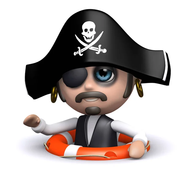 Engraçado Cartoon Pirata Capitão Está Flutuando Anel Vida — Fotografia de Stock