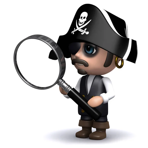 Divertido Dibujos Animados Pirata Capitán Sosteniendo Una Lupa — Foto de Stock
