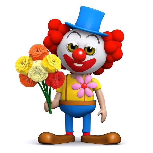 Rendu Clown Avec Joli Bouquet Fleurs — Photo