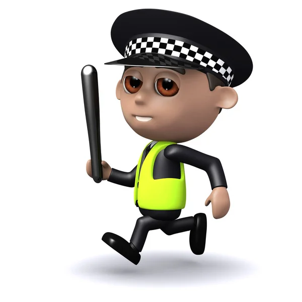 Render Police Officer Running Truncheon Drawn — Stock Photo, Image