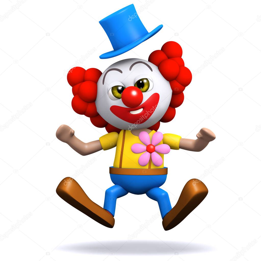 3d render of a clown leaping backwards in surprise