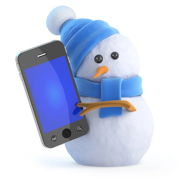 Rendu Bonhomme Neige Avec Smartphone — Photo