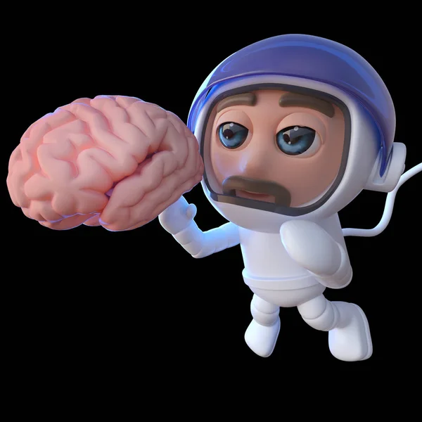 Render Van Een Grappige Cartoon Spaceman Astronaut Kijken Naar Een — Stockfoto