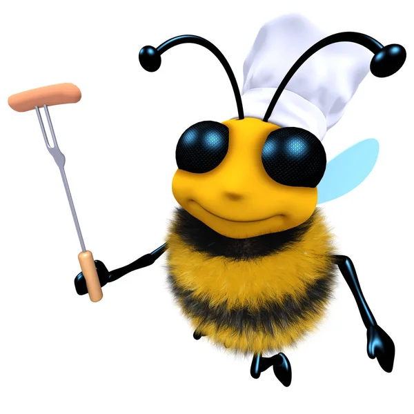 Render Funny Cartoon Honey Bee Character Cooking Barbecue — Stock Photo, Image