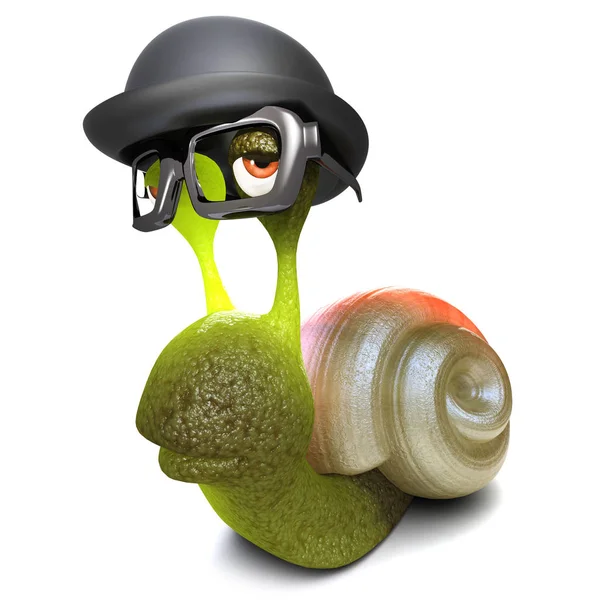 Render Funny Cartoon Snail Bug Character Wearing Bowler Hat — Stock Photo, Image