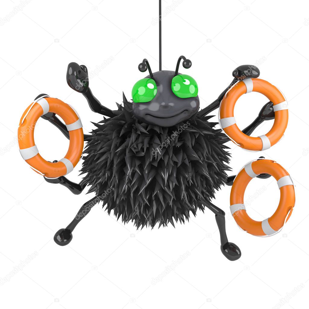 3d render of a spider holding some liferings