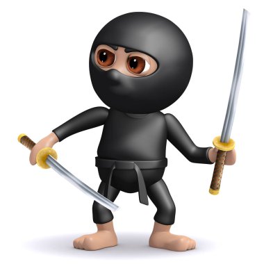 iki kılıç tutan bir ninja 3D render