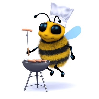 bir barbekü partisi arı 3D render