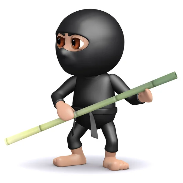 Render Ninja Gazdaság Egy Bambusz Rúd — Stock Fotó