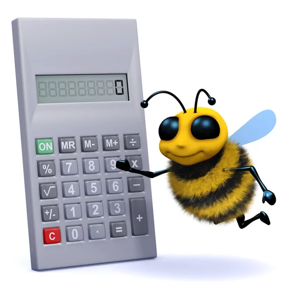 Renderizado Una Abeja Con Una Calculadora — Foto de Stock