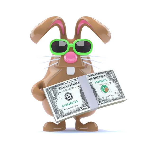 Bize Dolar Faturaları Bir Tomar Tutan Bir Tavşan Render — Stok fotoğraf