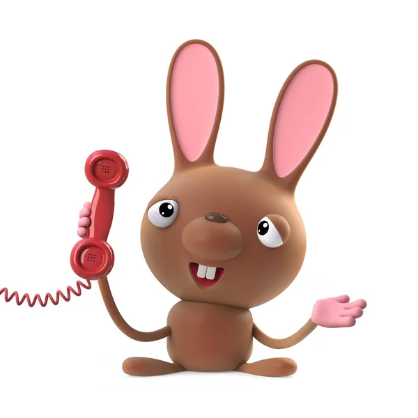 3d render of a cute cartoon Easter bunny rabbit character holding a telephone handset.